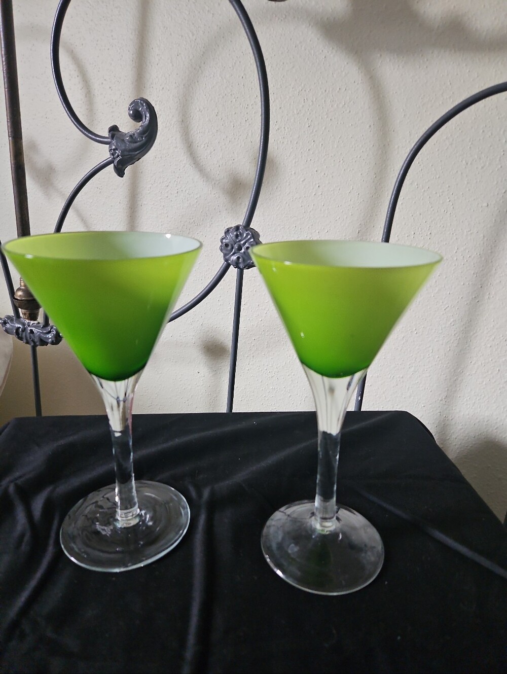 Vtg Pier One MCM Style Green cased Cocktail Glasses Martini Margarita